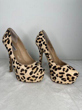 Steve Madden Babyln-L Leopard Calf Hair Platform Pumps - Size 7.5
